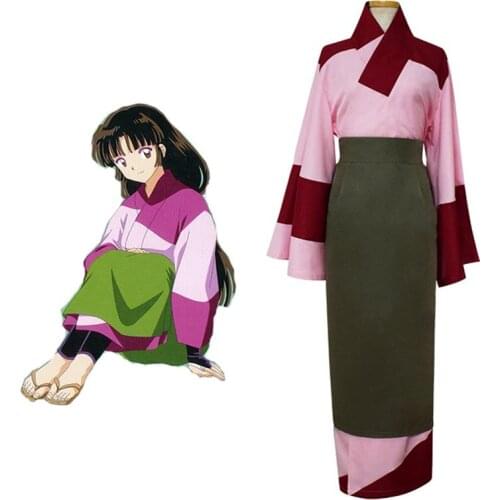 Anime InuYasha Sango Kimono Cosplay Costume Women Girls Japanese InuYasha Sango Kimon COS Clothing