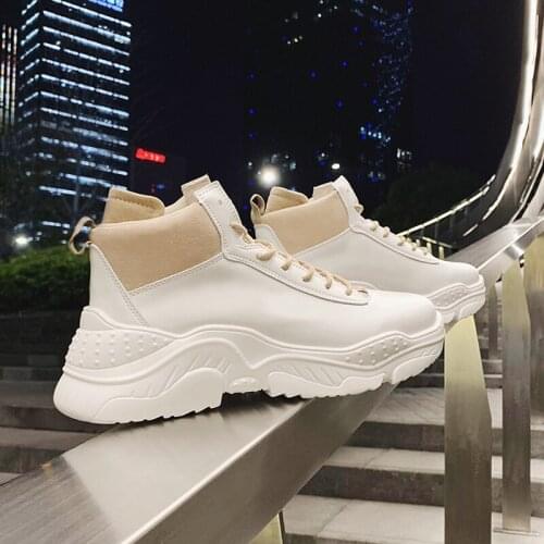 2019 new men Chunky sneakers lace up shoes white platform stylish mixed color breathable adult male Tenis shoes K4-08