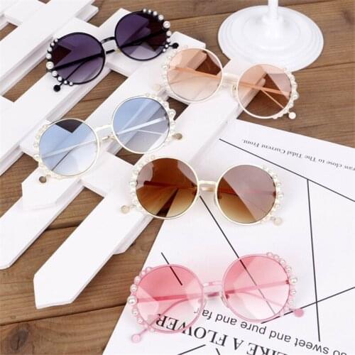 Round Children Pearl Sunglasses Girl Boy Cute Eyewear Fashion Kids Sun Glasses Shade UV400 Metal Frame Cute Baby Eyeglasses