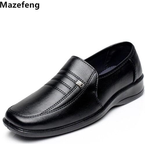 Mazefeng Spring Male Black leather shoes Business Chef shoes Single Mens PU Non-slip Waterproof Men Casual shoes Men Shoes