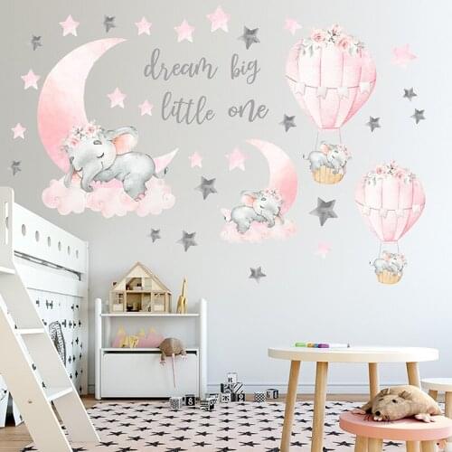 Cartoon Baby Elephant Wall Stickers Kawaii Kids Room Decor Aesthetic Wallstickers Nursery Decoration Art pegatinas de pared