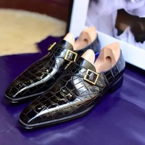 Small Square Head Medium Heel Shoes Mens Thick Heel 2021 Spring British Style Belt Buckle Leather Deep Mouth Mens Shoes XM160