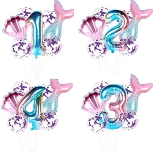HUIRAN Mermaid Number Balloon Set Mermaid Birthday Party Decoration Kids One Year Baby 1st Birthday Party Girl Mermaid Decor