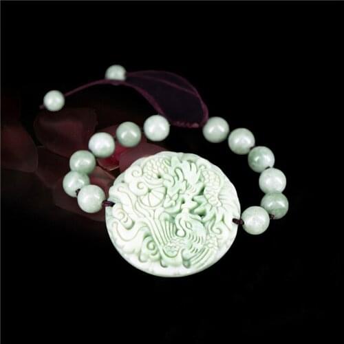 Jade Dragon Phoenix Bracelet Amulet Jewellery Bangle Fashion Jadeite Charm Natural Gifts Green