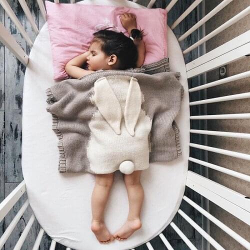 Lovely Rabbit Ear Baby Knit Blanket Comfortable Swaddle Newborn Stroller Cover Children Siesta Wrap Quilt Sheets Bedding AB44