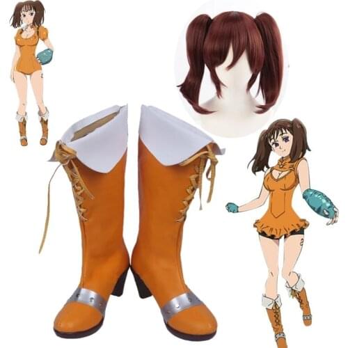 Anime The Seven Deadly Sins Diane Shoes & Wigs Brown Double Removable Clip Ponytails Heat Resistant Synthetic Hair Perucas Cospl
