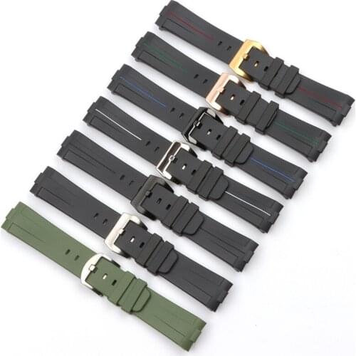 Top Quality Soft 24mm Curved End Black Green Silicone Rubber Watchband for Panerai Watch Strap PAM Bracelet with logo pin buckle