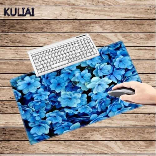 XGZ DIY Black Blue Flowers Printing Rubber Rectangle Mouse Pads Size 30X60 To 40X90 Cm for Office PC Family Desk Keyboard Mat