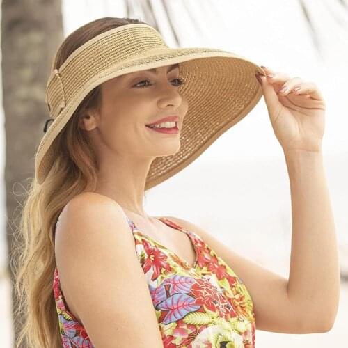 Sun Hat UPF 50+ Wide Brim Roll-up Straw Sun Visor For Women Sun Protect Hats Beach Women Summer Hat UV Protect Travel Cap