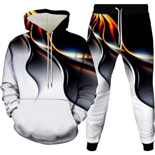 Autumn Men Fashion 3D Tracksuit Digital Print White Color Matching Male Clothes Women Hoodies Trousers 2pcs Sets Plus Size S-6XL