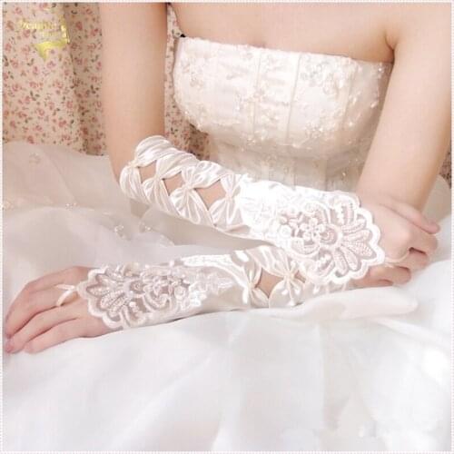 Bridal Gloves Embroidered Bow White Red Long Design Lace Wedding Dress Lucy Gloves Wedding Accessories G014