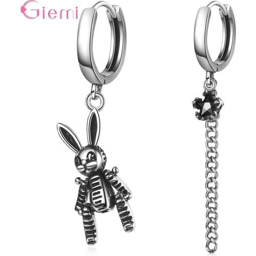 Asymmetric 925 Sterling Silver Hoop Earrings Vintage Earrings For Women Punk Jewelry Lovely Rabbit Earring
