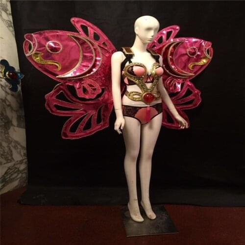 Lady show bra bikini Model stage show wears led costumes supply singer ballroom dance sexy wings clothes dj bar women dresses