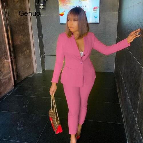 Women Suit Two Pieces Sets Yellow Blazer Jacket & Pant Vintage 2020 Autumn Winter Thicken Office Wear Women Suits Female Outfit