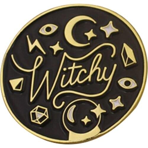 Stars Moon Magic Stone Eyes Shape Enamel Pin Gothic Brooch Balck Round Badge