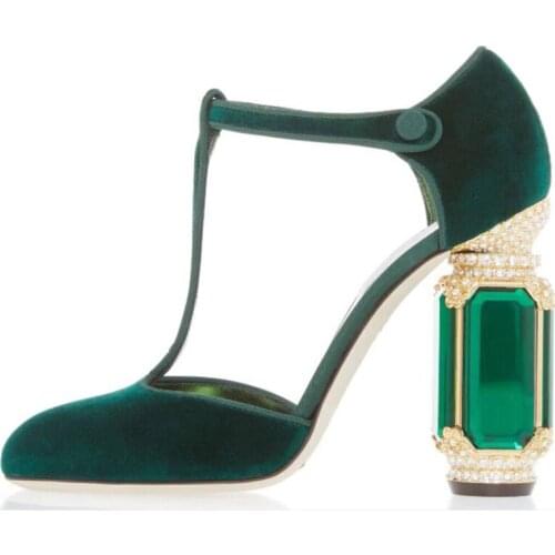 2019Zapatos de tacón alto de cristal con hebilla de tacón de piedras preciosas para mujer mujer