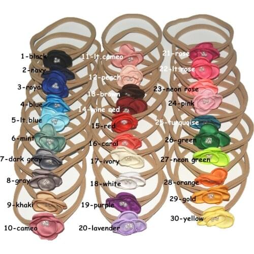 25 pcs/ lot , 4cm mini satin pearl chiffon flower with elastic hair accessories headwear hair tie