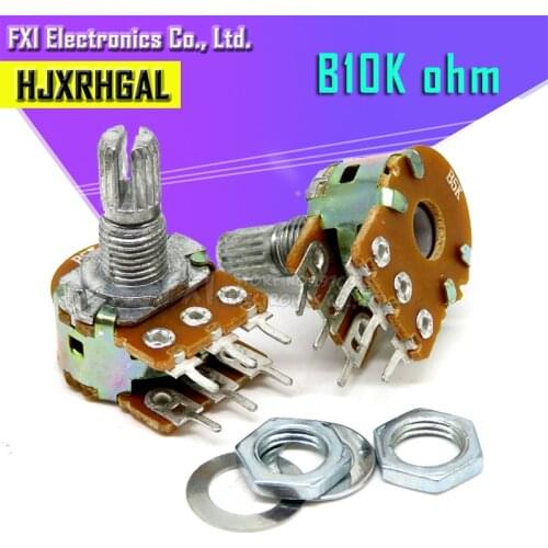 5PCS 10K ohm WH148 B10K 6pin 10K Potentiometer 15mm Shaft With Nuts And Washers Hot
