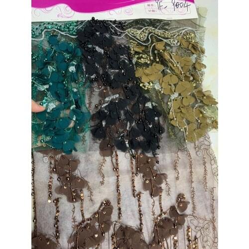 5yards/bag 4 colors optional embroidery sequins pearl fashion fabric for wedding dress design YF80