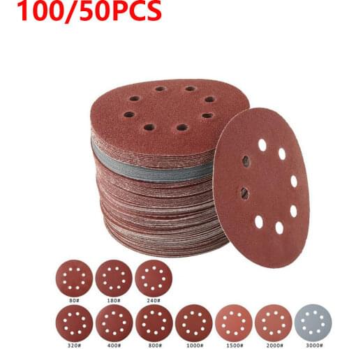 50pcs 125MM Sandpaper Round Shape Sanding Discs 8 Holes Sandpaper Pads Set Hook Loop Abrasive Sander Paper For Polishing Tools
