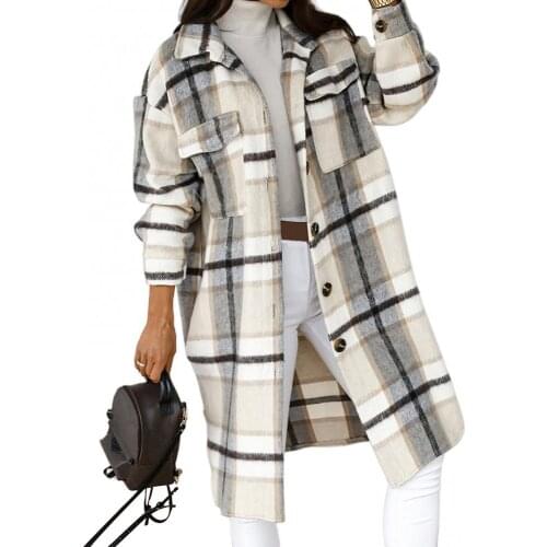 70% Dropshipping!! Autumn Winter Women Cardigan jacket Plaid Buttons Long Sleeve Lapel Coat Knee-length Overcoat