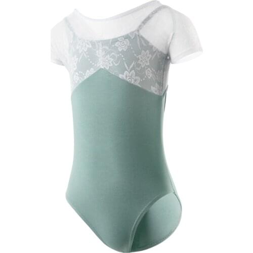 Ballet Leotards Girls Lace Gymnastic Leotard Kids Short Sleeve Ballet Swimsuit Ballerina Cotton Bodysuit Dancewear Dance Costume