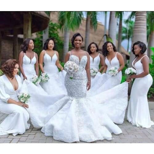 African White Lace Hollow Mermaid Wedding Dress Plus Size Floral Appliques Spaghetti Straps Sleeveless 2022 Fashion Bridal Gowns