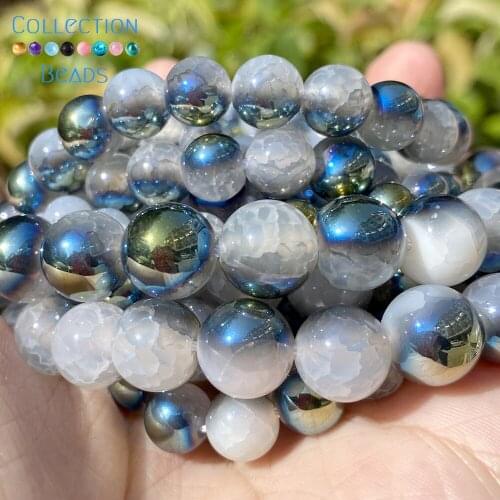 6/8/10mm Natural Stone Beads Green Colorful Cracked Agates Round Spacer Loose Beads For Jewelry Making DIY Bracelets Accessories