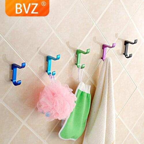 BVZ Aluminum 10 colors Wall hooks Kitchen Cabinet Wall Bathroom Storage Strong Sticky Hooks Up key holder wall key hanger