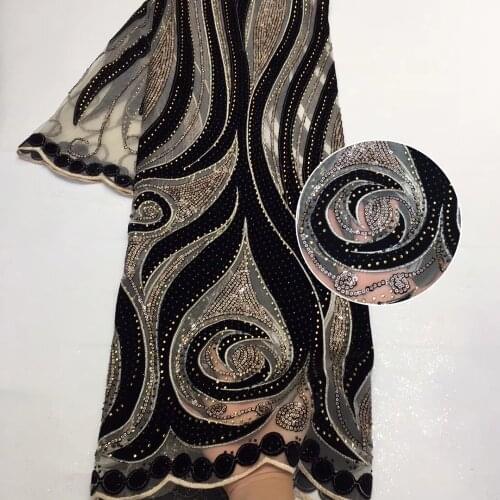 Black African french mesh sequence Nigerian Swiss organza cord high quality embroidered stones tulle velvet sequins lace farbics