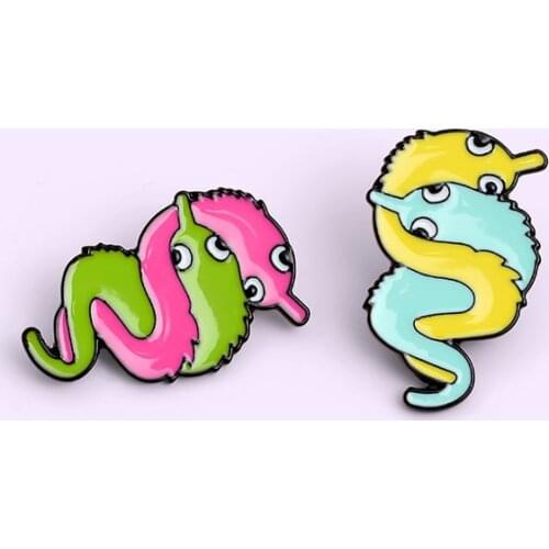 Cartoon Worms Enamel Pin Red Green Yellow Couple Badge Brooch Denim Clothes Bags Animal Jewelry Gift for friends couples lovers