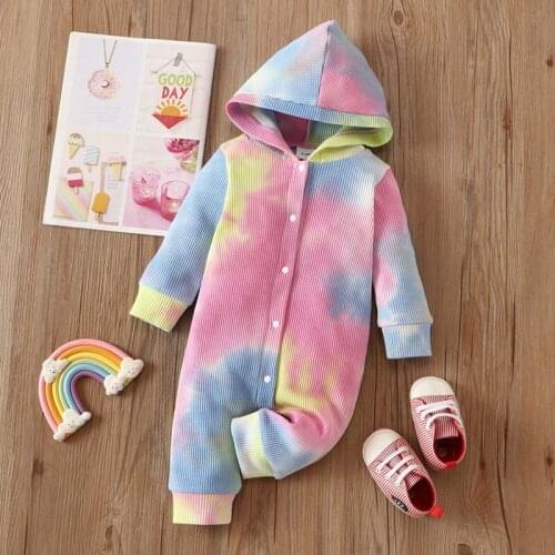 Baby Girls Clothes Fall Spring Fashion Baby Clothes Tie Dye Single Breasted Long Sleeve Hoodies Baby Rompers Baby Playsuit 0-18M