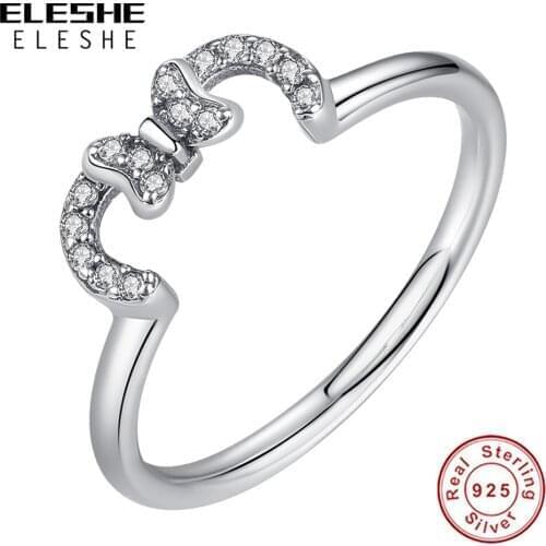 ELESHE Wholesale 925 Sterling Silver Minnie Rings Shining Crystal CZ Finger Ring For Women Wedding Jewelry Party Gift