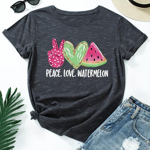 Graphic Tees for Women Cotton Short Sleeve Tee Woman T-Shirts Female Shirt Tops Summer Casual Clothes Peace Love Watermelon Top