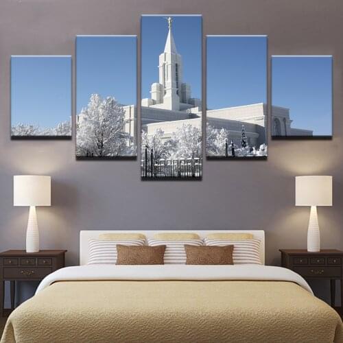 HD Prints Poster 5 Pieces Canvas Home Decor Bountiful White Utah Temple Paintings Framework Living Room Wall Art Pictures