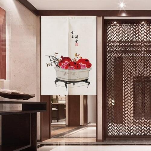 Chinese Ink Painting Linen Door Curtain Noren Bedroom Curtains for bedroom living room Decorative Customizable curtains