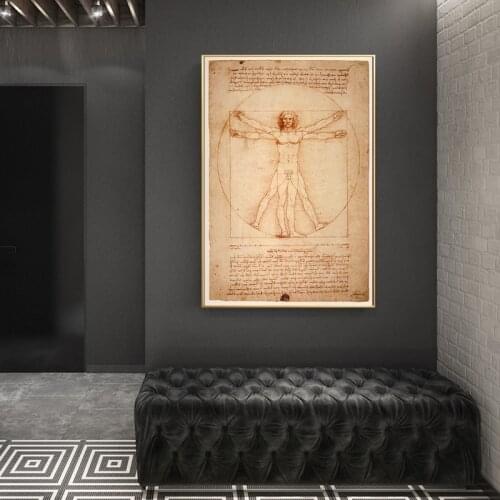 Classical Famous Painting Vitruvian Man, Study of Proportions by Leonardo da Vinci, Poster Prints Wall Art Canvas Painting Decor