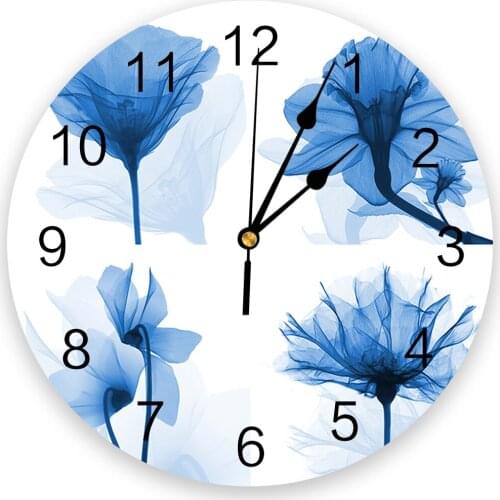 Oil Painting Style Blue Flower Creative Wall Clock For Home Office Decoration Living Room Bedroom Kids Room Hanging Watch