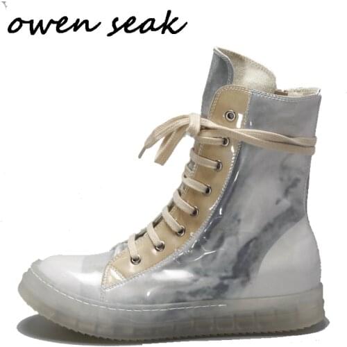 Owen Seak Men Canvas Shoes Fashion Luxury Trainers Ankle Boots Lace Up Casual Sneakers Brand Zip High-TOP Flat Shoes