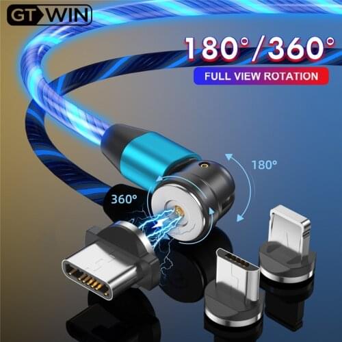 GTWIN Glow LED Lighting Charging Magnetic USB Type C Cable Magnetic Cable USB Micro Charger Cable Wire for iPhone Huawei Samsung
