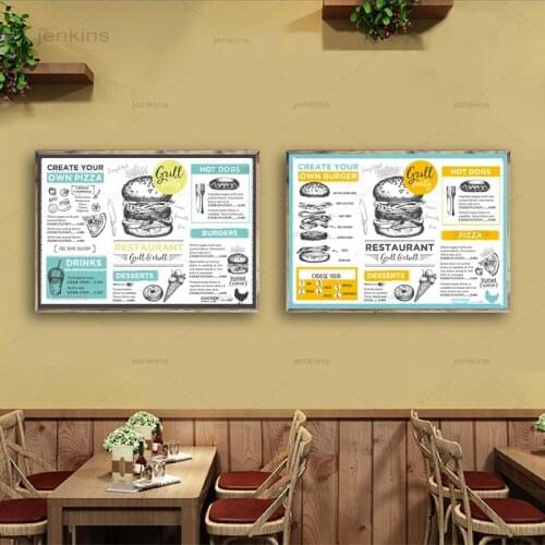 Menu Placemat Food Restaurant Brochure Posters and Prints Vintage Creative Menu Flyer Art Canvas Painting Restaurant Wall Decor