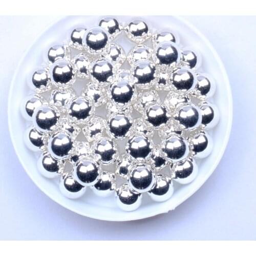 Metallic Silver Round Beads 4mm 5mm 6mm 8mm 10mm No Hole Imitation Resin Pearls DIY Crafts Decoration