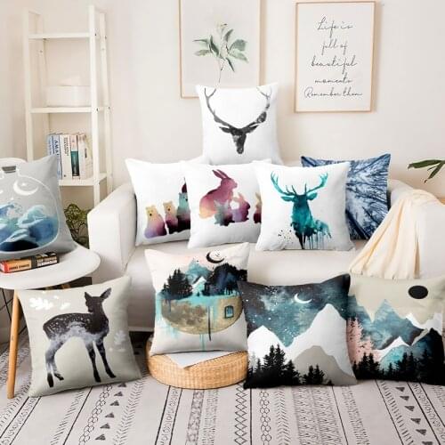 Watercolor Forest Printed Pillowcase Nordic Scandinavia Art Cushion Decorative Pillow Home Decor Sofa Throw Pillows 45*45