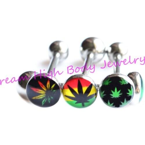 New Leaf Tongue Bar Rings Multicolour Bars Body Piercing Jewelry 14G 316L Surgical Steel Barbells Logo 100pcs/lot