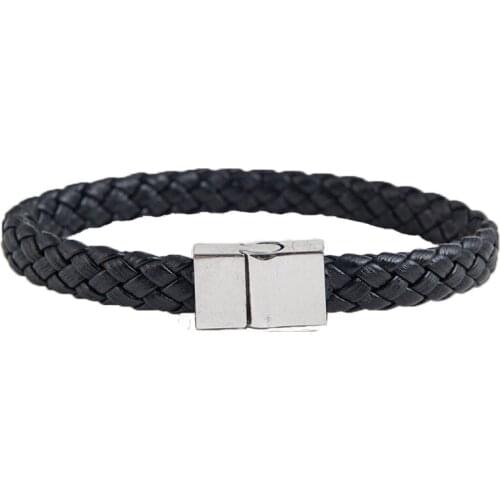 New Fashion Male Jewelry Braided Leather Bracelet Handmade Jewelry Magnetic Clasps Men Wrist Band Gifts