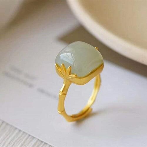 Original Natural Hetian Ye Ziqing Jade Ring S925 Sterling Silver Inlaid Gilding Craft Open Mouth Support Identification Lasting