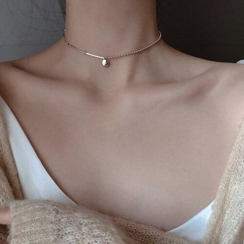 925 Sterling Silver Simple Lucky Bead Necklace Short Chain Necklace Collar For Woman Fashion Jewelry