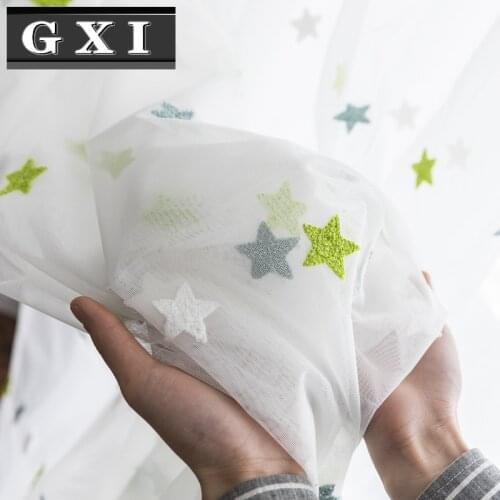Green Mesh Towel Embroidery Star Window Screen Tulle for Living Room Children Cartoon Curtains Balcony Bedroom Sheer
