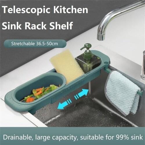 Telescopic Sink Rack Kitchen Sinks Organizer Soap Sponge Holder Adjustable Sinks Drainer Rack Storage Basket kitchen Accessories