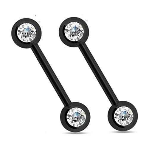 Titanium IP Double Cz Nipple Bars Barbells Rings - 14G 316L Stainless Steel - Sold as a Pair